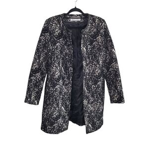 T Tahari Women's Black & White Knit Tweed Midweight Snap-Up Dressy Coat Size L
